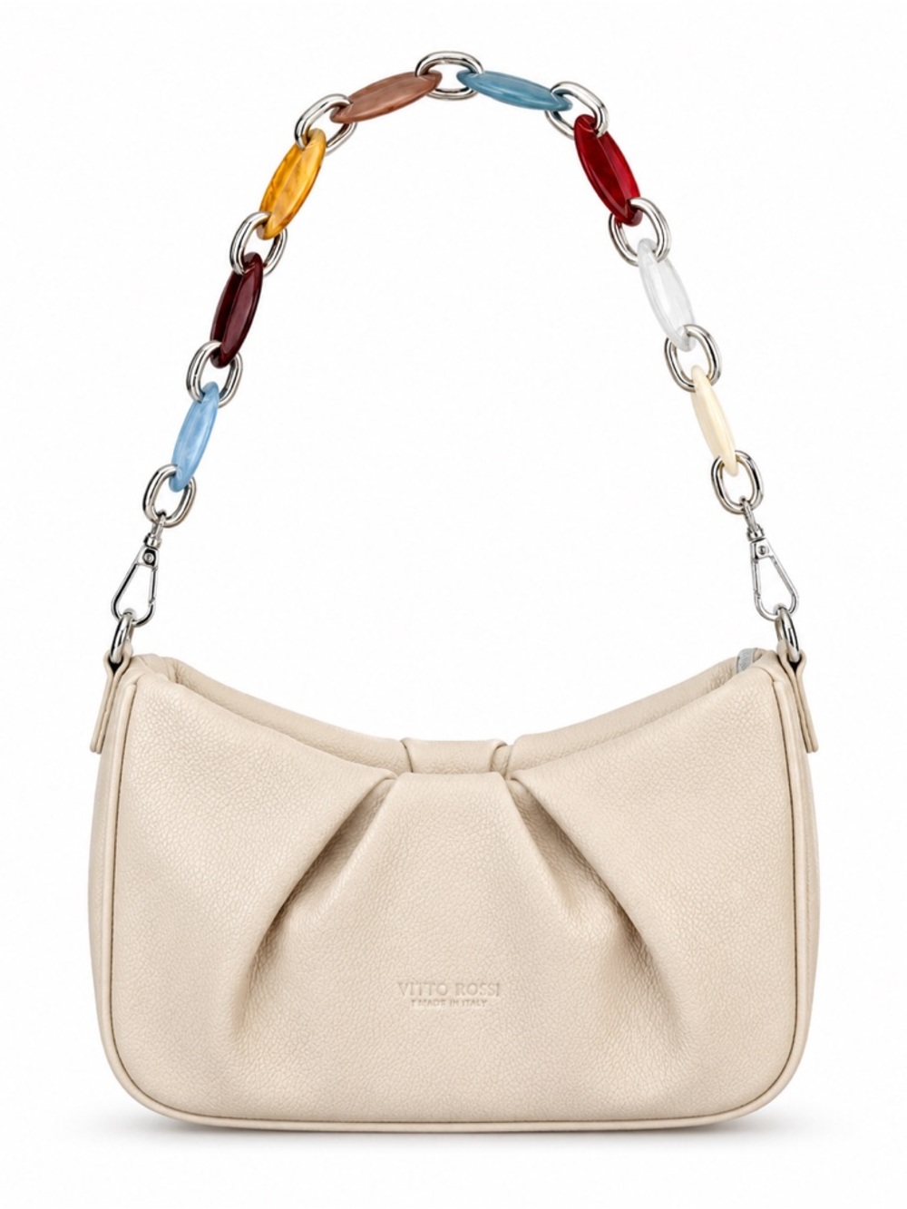 Vitto Rossi Leather Shoulder & Crossbody Bag Beige Slouchy Chain Strap